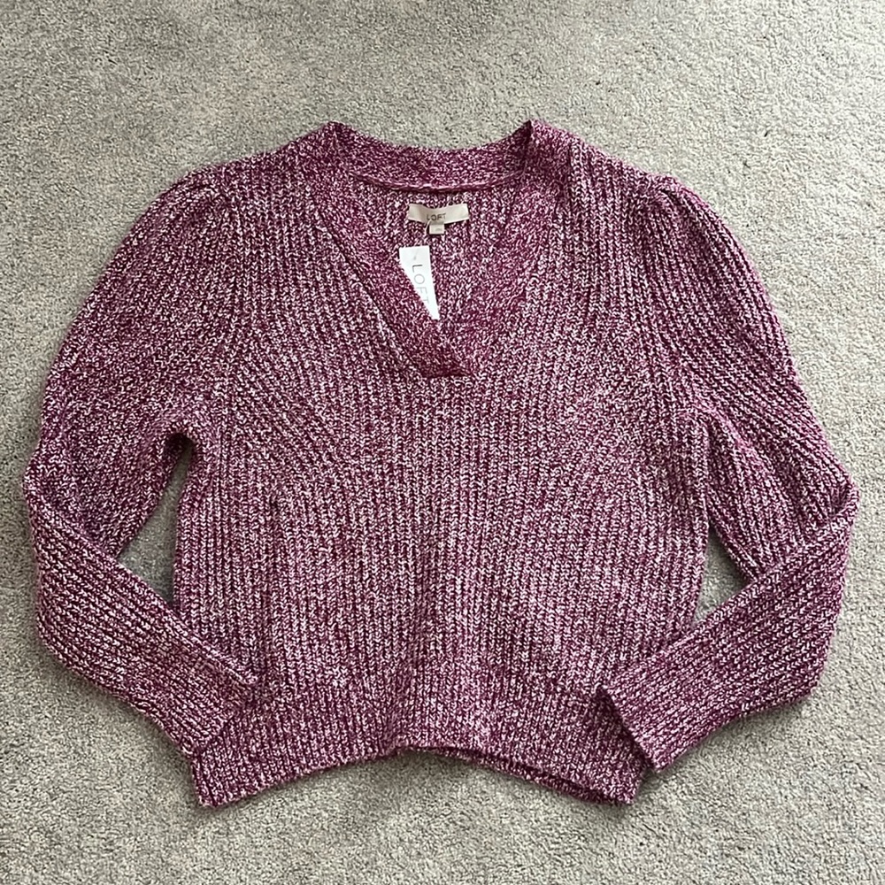 LOFT Marled Ribbed V-Neck Sweater - Picture 4 of 9
